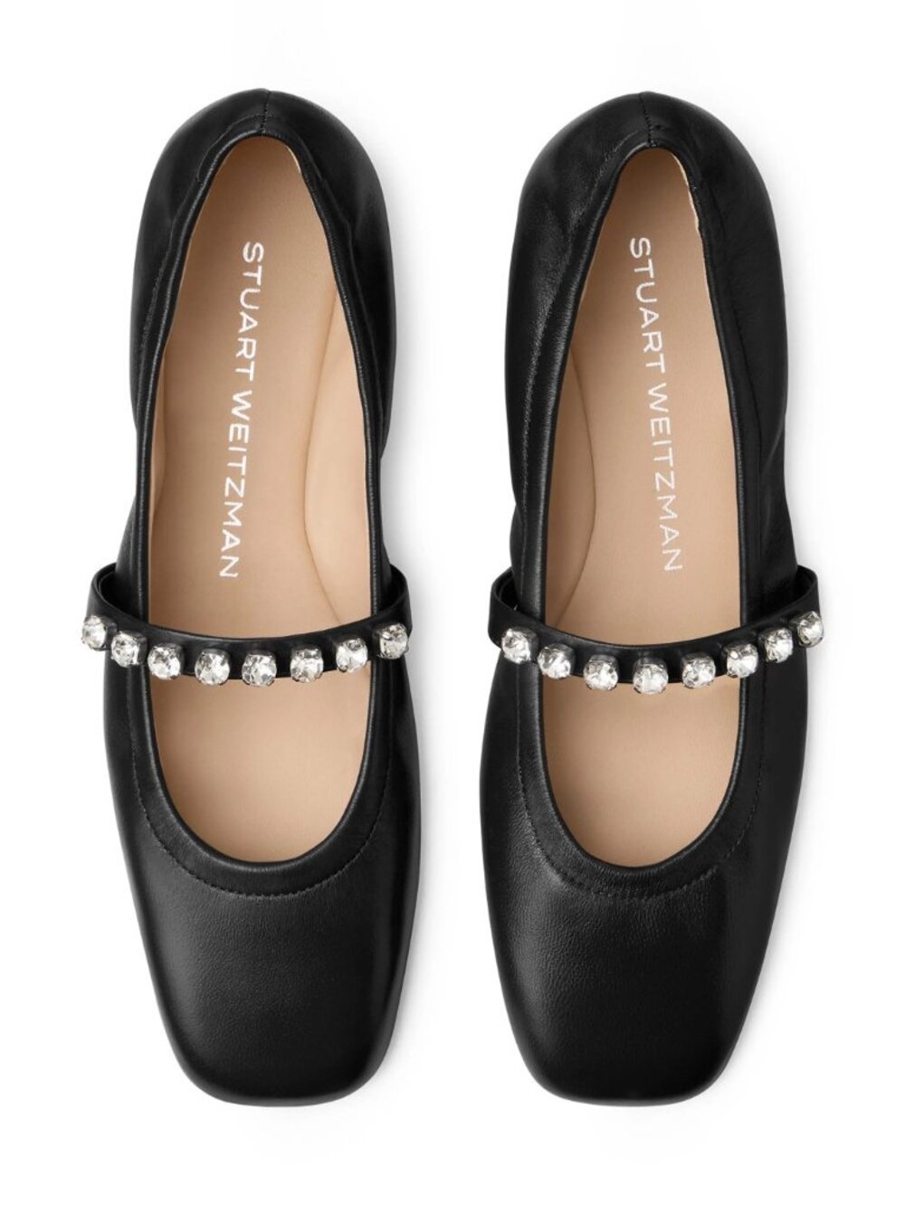 $550 STUART WEITZMAN Goldie Ballet Flat BLACK LEATHER CRYSTAL 7.5 US (DD5)